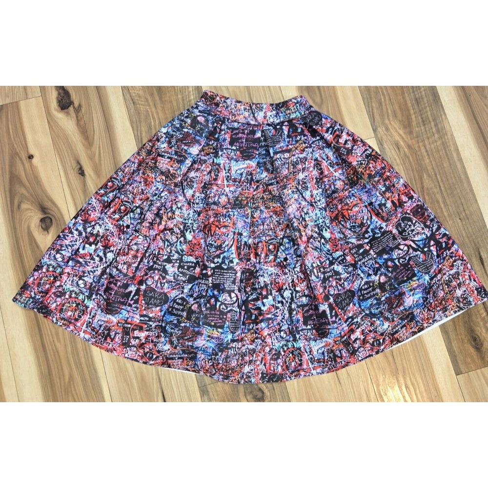 Maje Graffiti Skirt Womens Multicolor  Size 36‎ / US 1 Pockets Midi Grunge